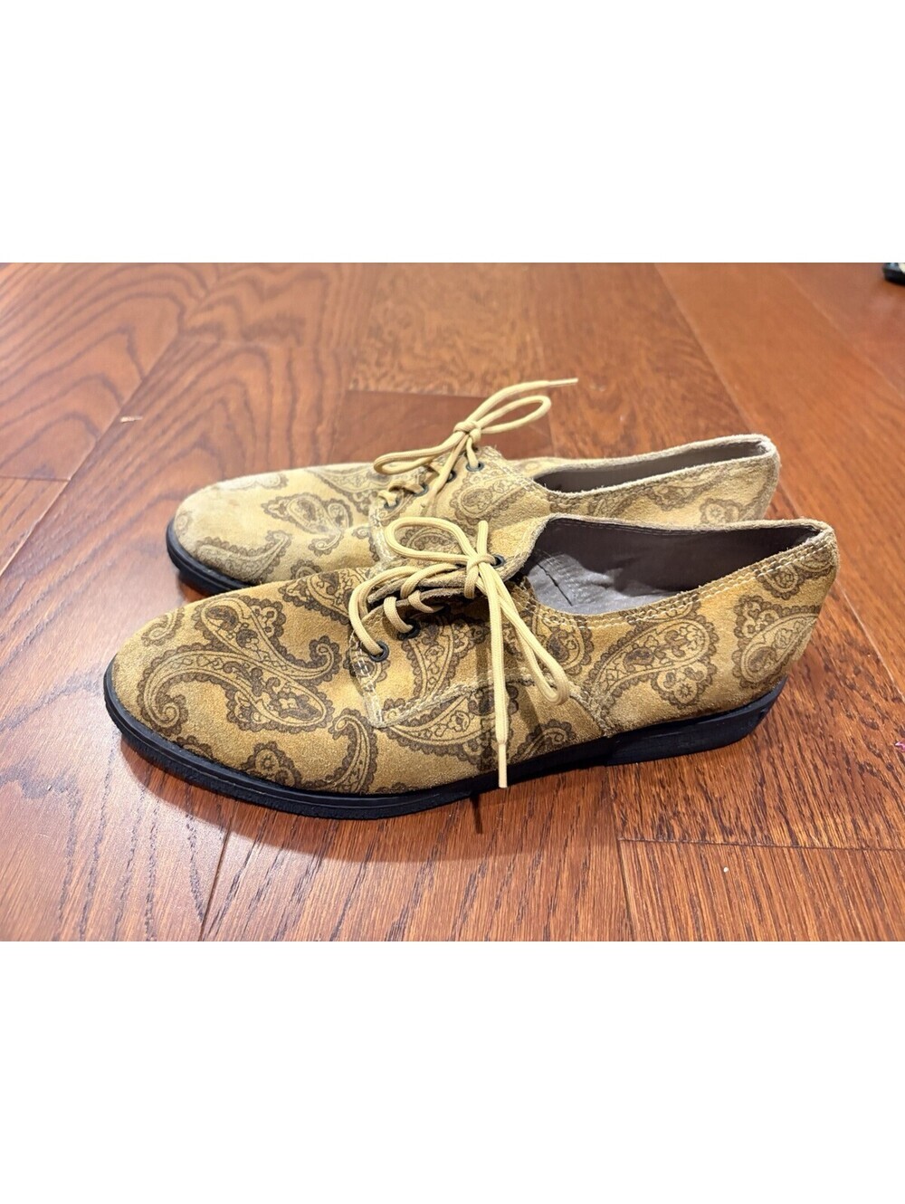 Vintage 70s Paisley Suede Shoes Sz 7 Lace Up What's What By Kenneth Cole